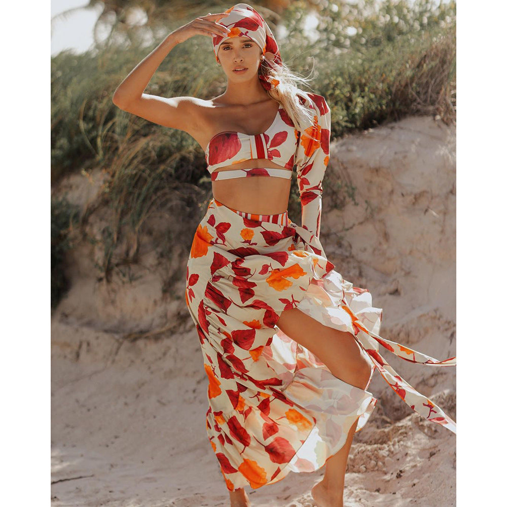 Women's One Shoulder Printed Cutout Bikini