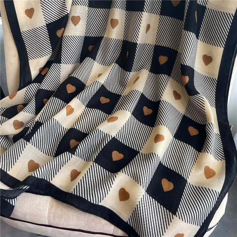 Chessboard Plaid Scarf High-Grade Cotton Linen Shawl