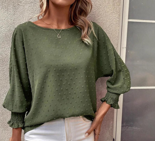 Round Neck Lantern Sleeve Long Sleeve