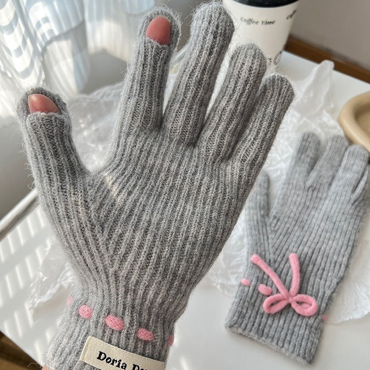 Bow Knit Warm Winter Gloves