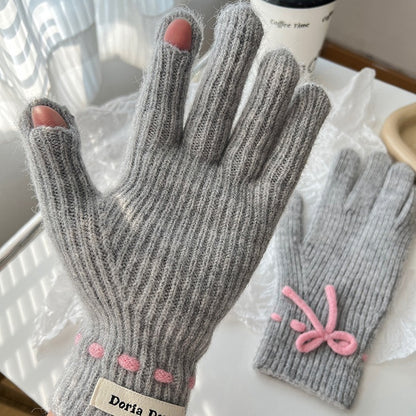 Bow Knit Warm Winter Gloves