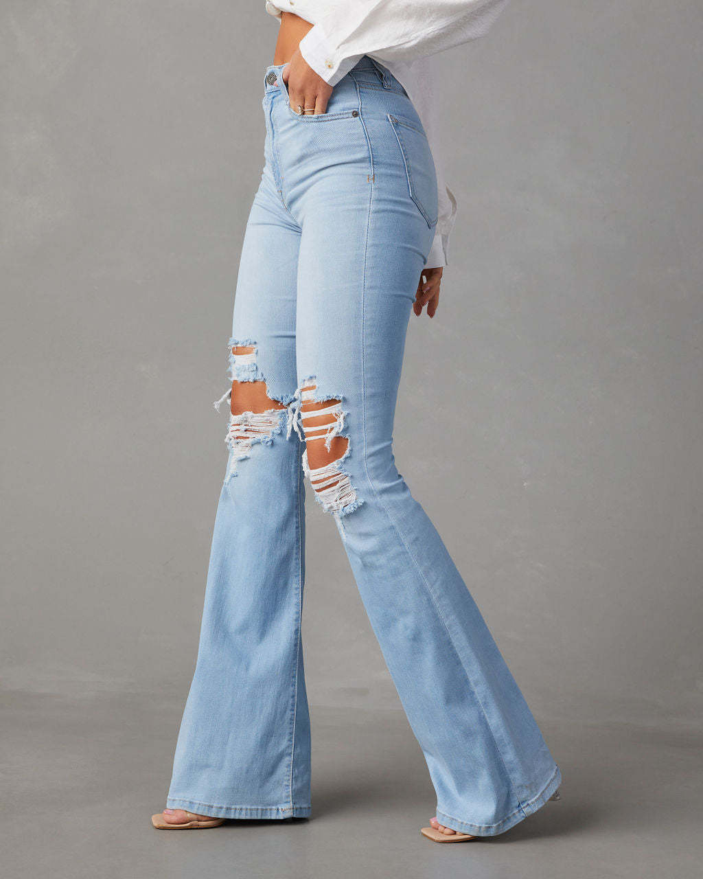 Light Blue High-Waist Denim Trousers