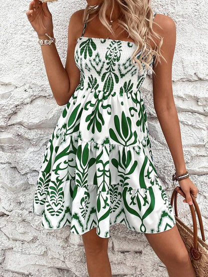 Plant Print Gathered Cami Dress