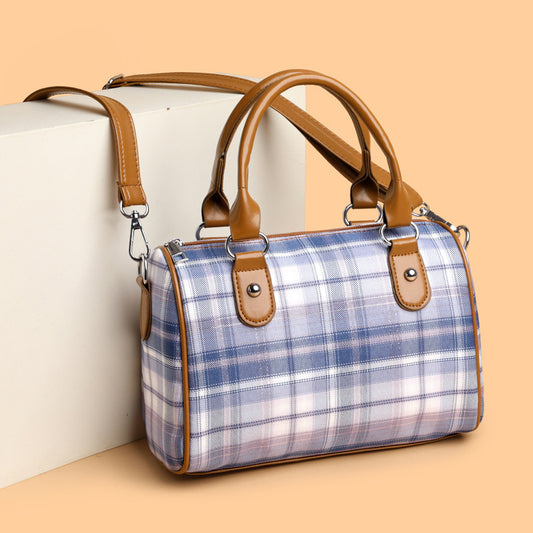 Plaid Barrel Shoulder Bag Round