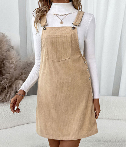 European & American Style Solid Color Casual Suspender Skirt