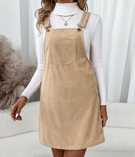 European & American Style Solid Color Casual Suspender Skirt