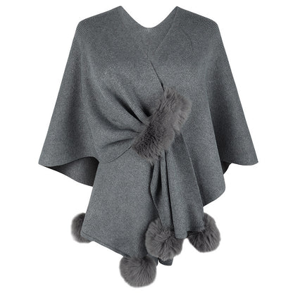 Surplice Neck Pom-Pom Trim Poncho