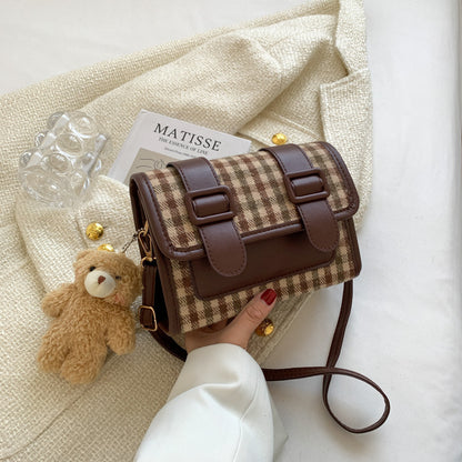One-Shoulder Plaid Crossbody Bag Trendy Small Square Handbag