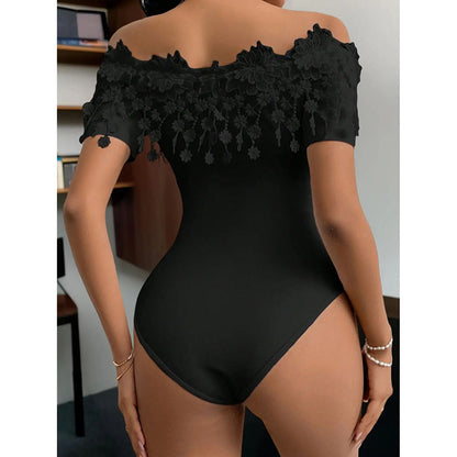 Off-Shoulder Lace Bodysuit  Sleeve Bodycon Top
