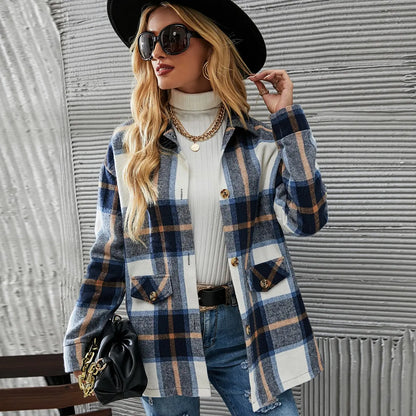 Plaid Button Coat Elegant Cross-Border Style Outerwear