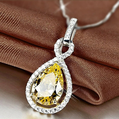 Brilliant Yellow Crystal Necklace Luxury Pendant