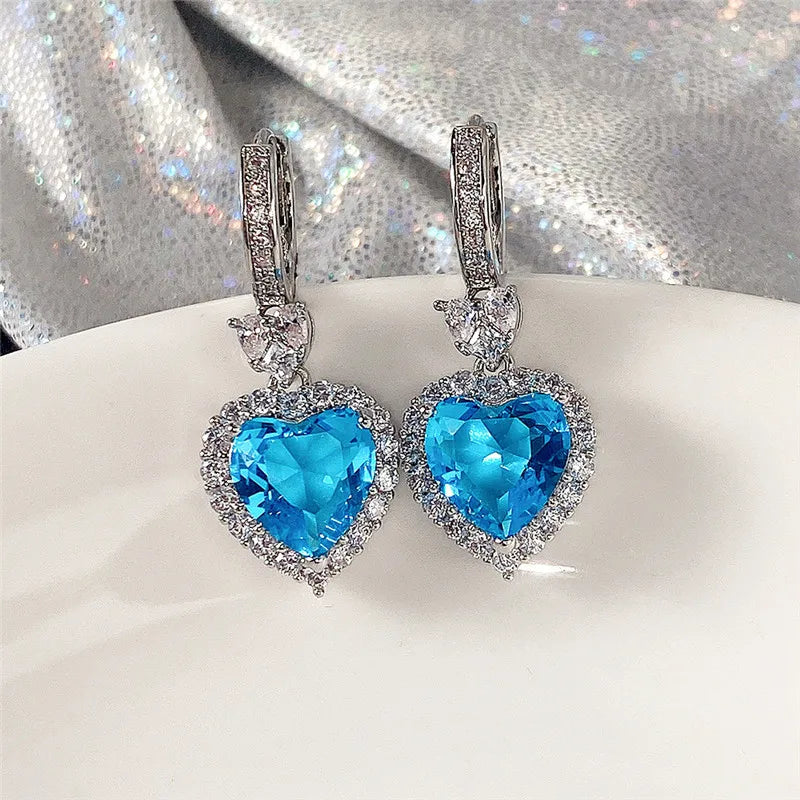 Heart Drop Earrings – Trendy Cubic Zirconia Fashion Jewelry, Copper Alloy