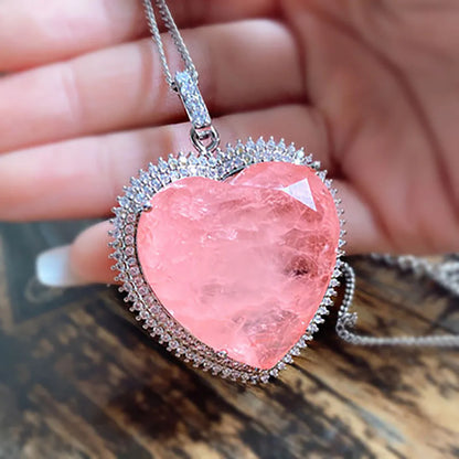 Heart Pink Crystal Tourmaline Created Moissanite Gemstone Pendant Necklace