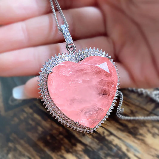 Heart Pink Crystal Tourmaline Created Moissanite Gemstone Pendant Necklace