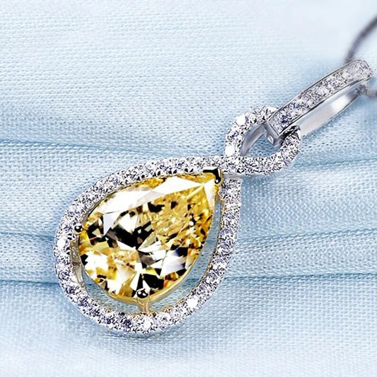 Brilliant Yellow Crystal Necklace Luxury Pendant