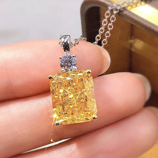 Yellow Square Cubic Zirconia Pendant Necklace