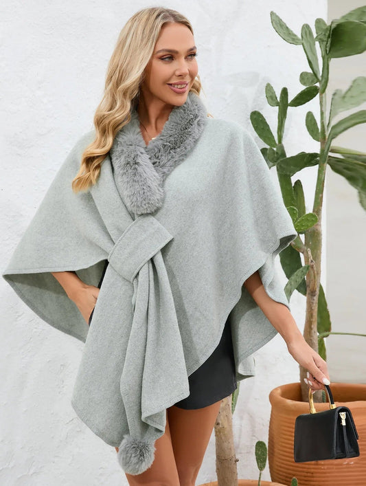 Batwing Sleeve Cloak Loose V-Neck Wool-Like Poncho Knitted Wrap