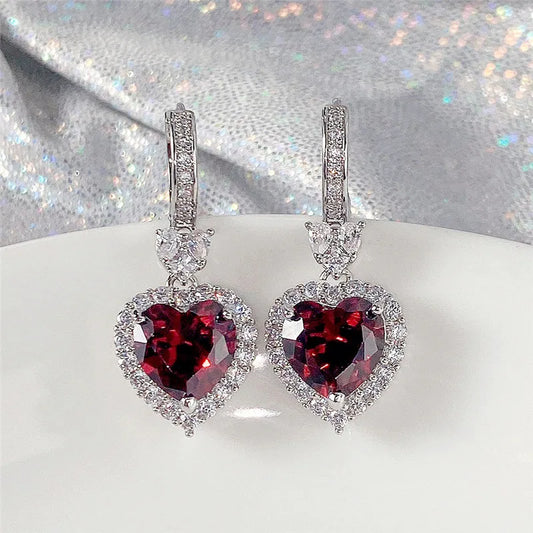 Heart Drop Earrings – Trendy Cubic Zirconia Fashion Jewelry, Copper Alloy