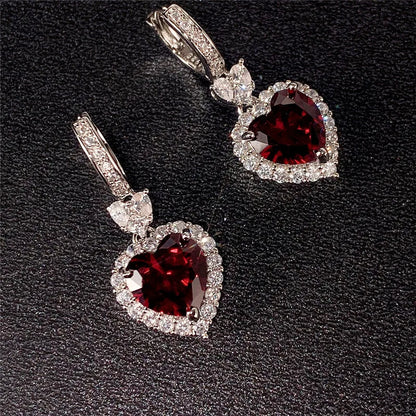 Heart Drop Earrings – Trendy Cubic Zirconia Fashion Jewelry, Copper Alloy