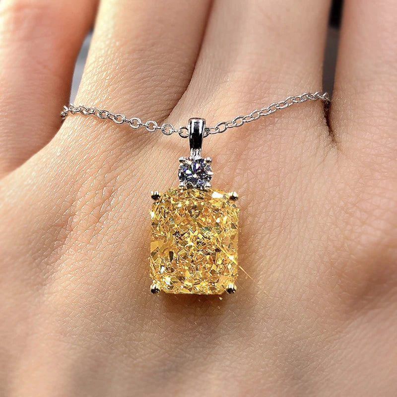 Yellow Square Cubic Zirconia Pendant Necklace