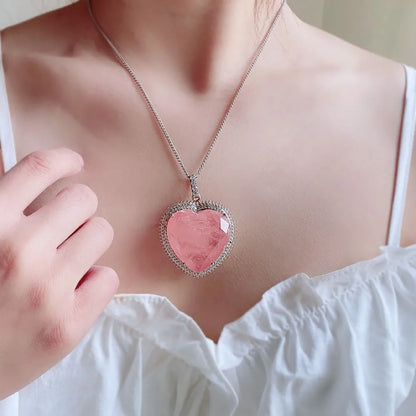 Heart Pink Crystal Tourmaline Created Moissanite Gemstone Pendant Necklace