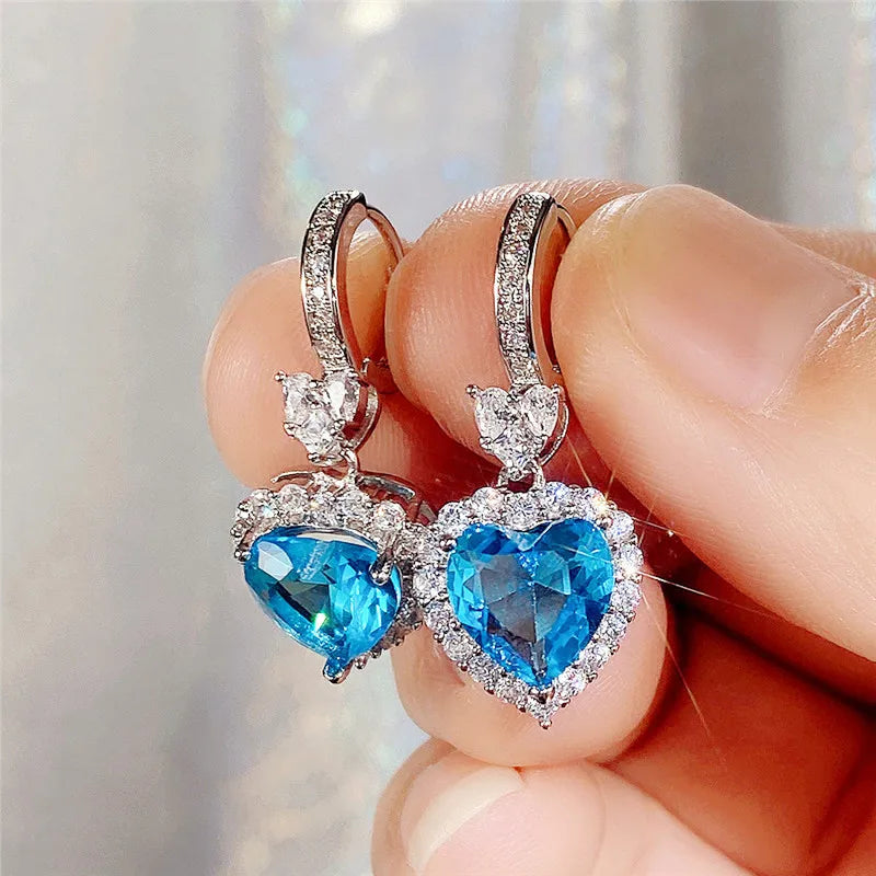 Heart Drop Earrings – Trendy Cubic Zirconia Fashion Jewelry, Copper Alloy