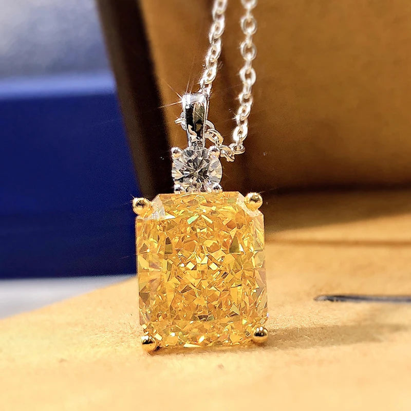 Yellow Square Cubic Zirconia Pendant Necklace