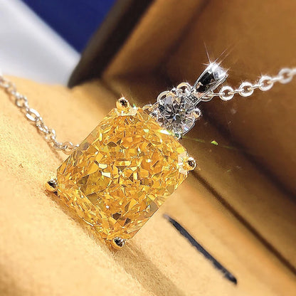 Yellow Square Cubic Zirconia Pendant Necklace