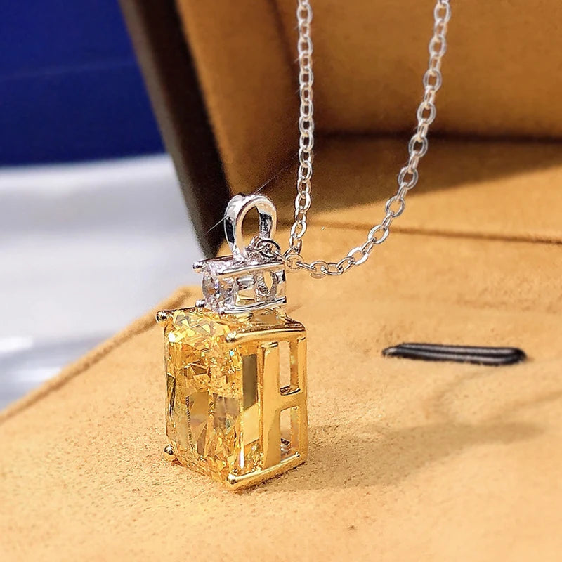 Yellow Square Cubic Zirconia Pendant Necklace