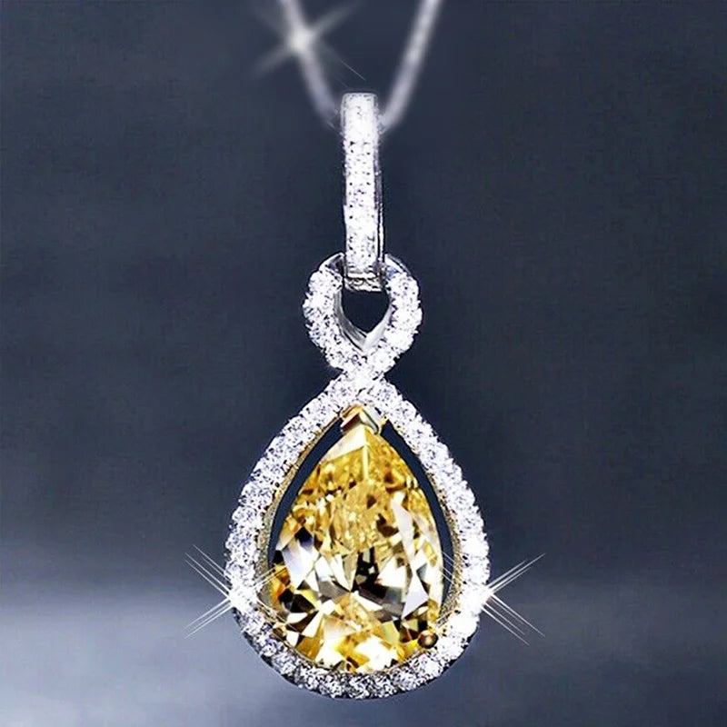Brilliant Yellow Crystal Necklace Luxury Pendant