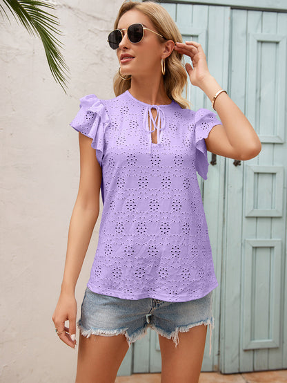 Chain Link Cutout Tie Round Neck Top