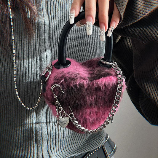 Woolen Plaid Mini Chain Bag Y2K Fashion Shoulder Handbag