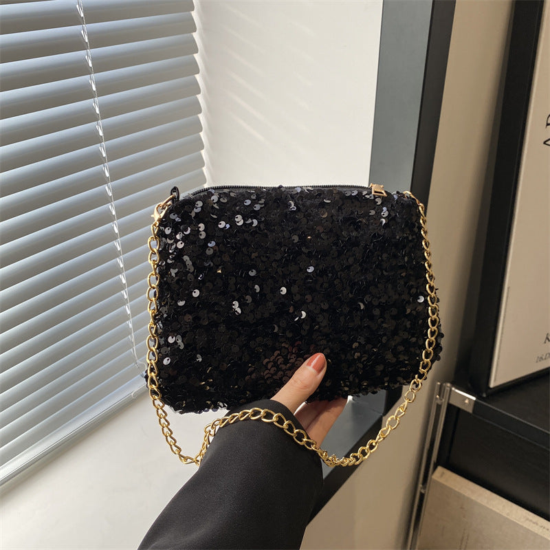 Contrast Color Sequined Underarm Bag  Versatile Shoulder Purse