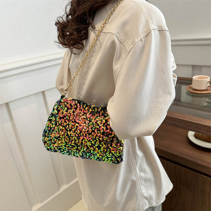 Contrast Color Sequined Underarm Bag  Versatile Shoulder Purse