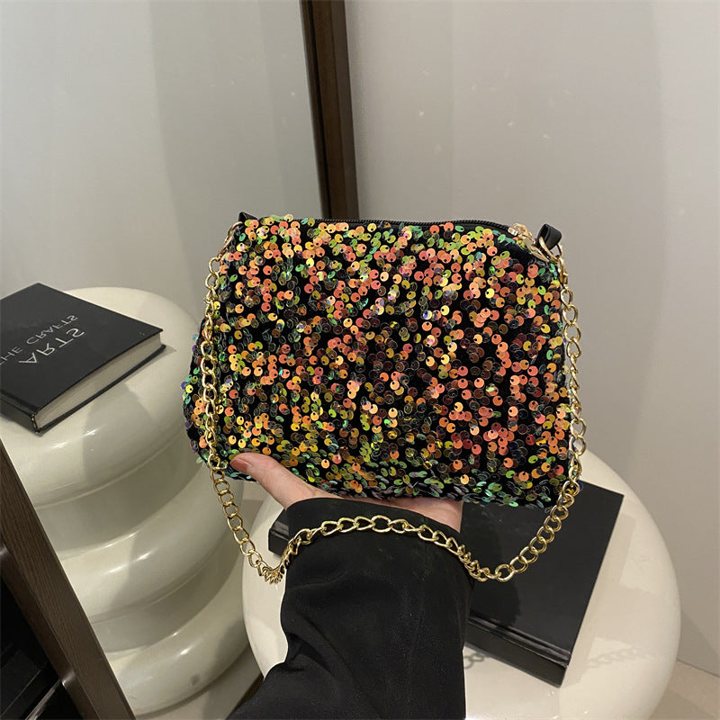 Contrast Color Sequined Underarm Bag  Versatile Shoulder Purse