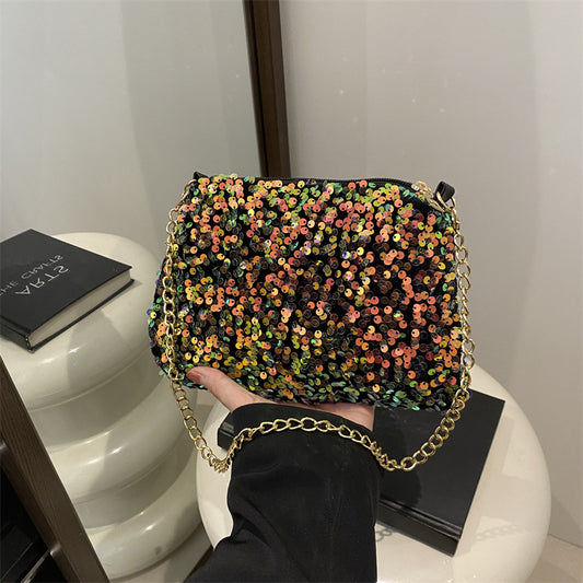 Contrast Color Sequined Underarm Bag  Versatile Shoulder Purse