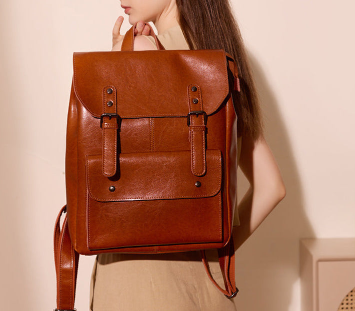 Leather Backpack Wear-Resistant Cowhide Bag