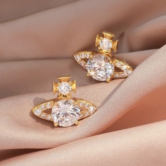 Saturn Crystal Stud Earrings Sparkling Unique