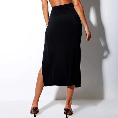 Elegant Mid-Calf A-Line Skirt for Women – American Retro Style, Blended Polyester & Spandex Fabric