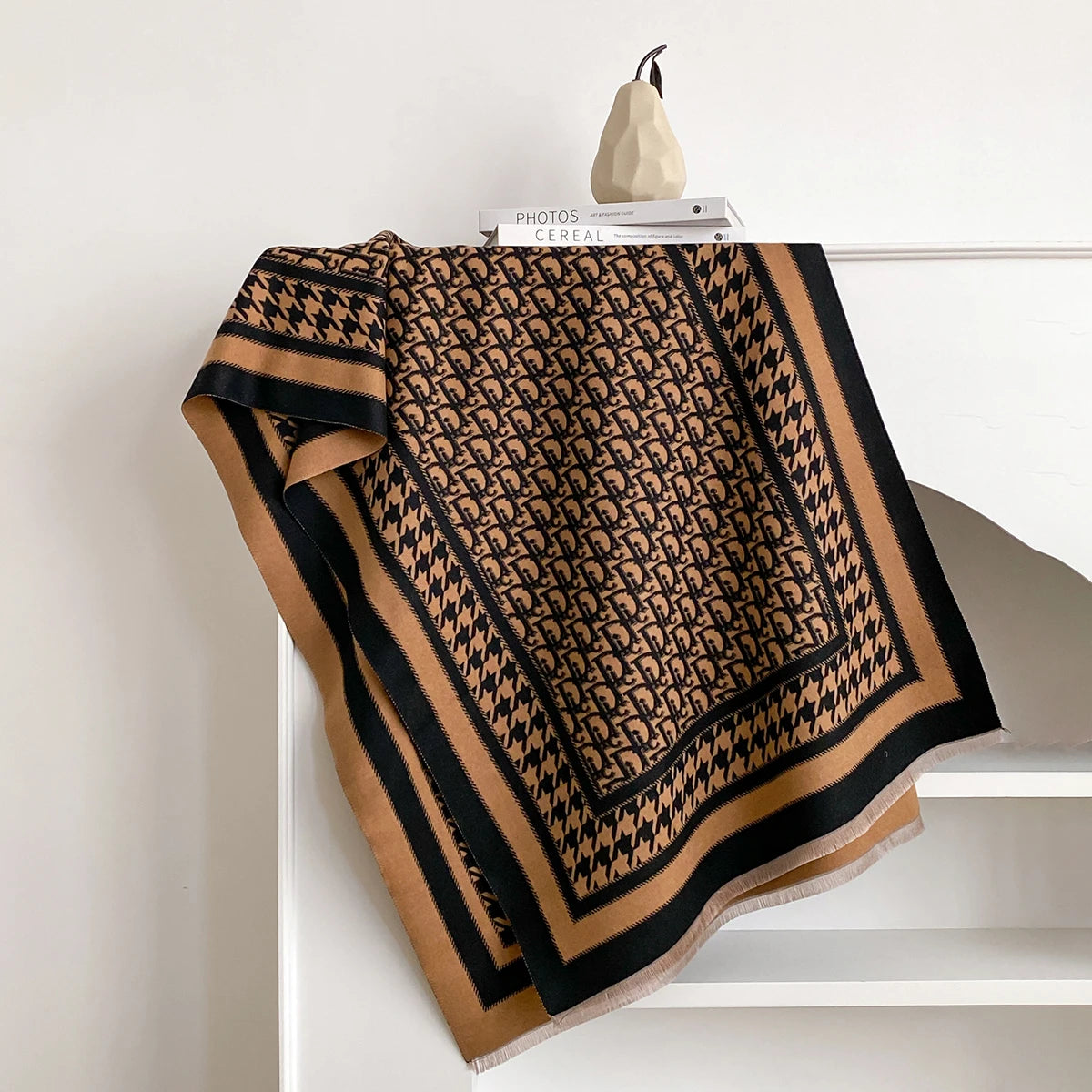 Elegance Houndstooth Two-Sided Print Scarf