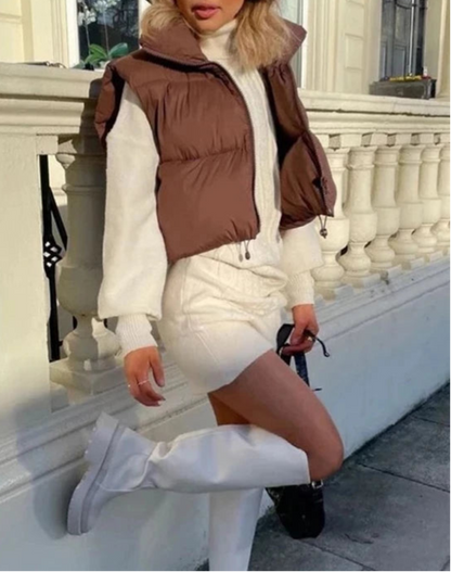 Stand-Up Collar Quilted Sleeveless Jacket