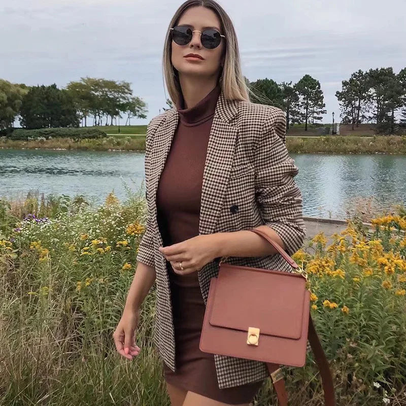 Elegant Plaid Long Sleeve Blazers