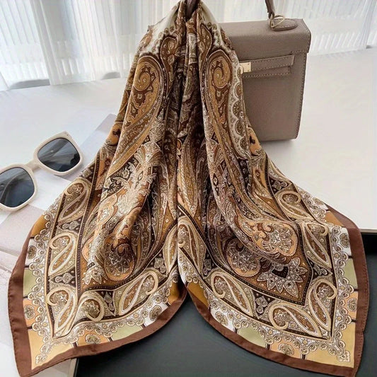 Vintage Paisley Houndstooth Square Scarf Thin Silk