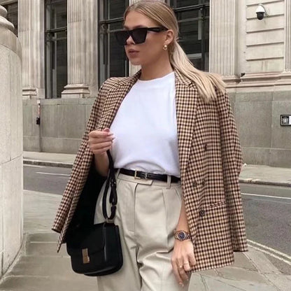 Elegant Plaid Long Sleeve Blazers