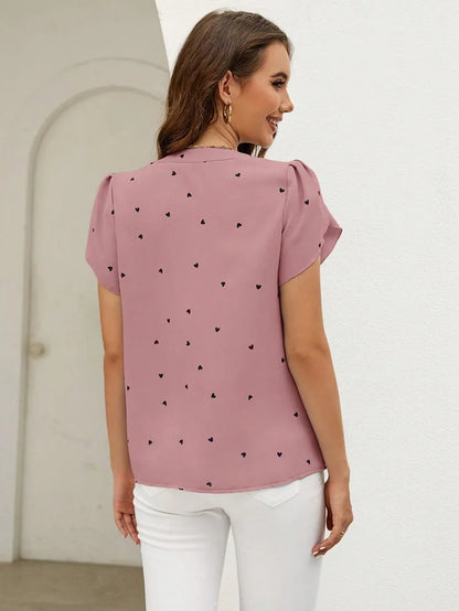 V-neck Love Print Short Sleeve High Quality Tops