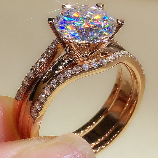 Rose Gold Ring  6-Claw Cubic Zirconia