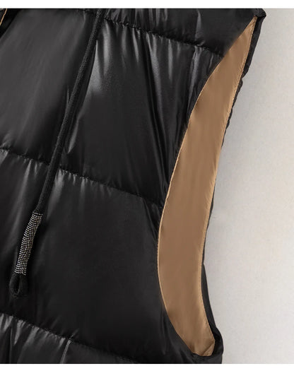 Duck Down Hooded Puffer Vest Sleeveless Zip & Button Jacket
