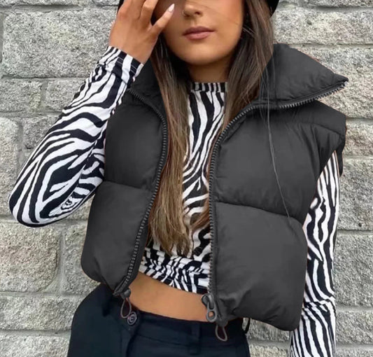 Stand-Up Collar Quilted Sleeveless Jacket