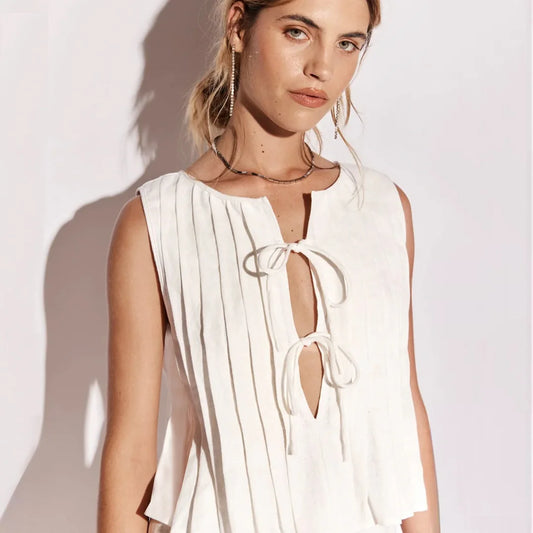 Tossy White Bandage Ribbed Tank Top Shirts For