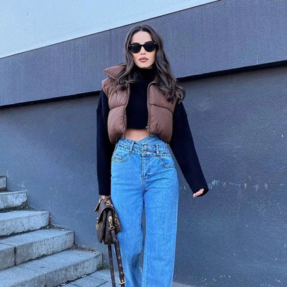 Stand-Up Collar Quilted Sleeveless Jacket